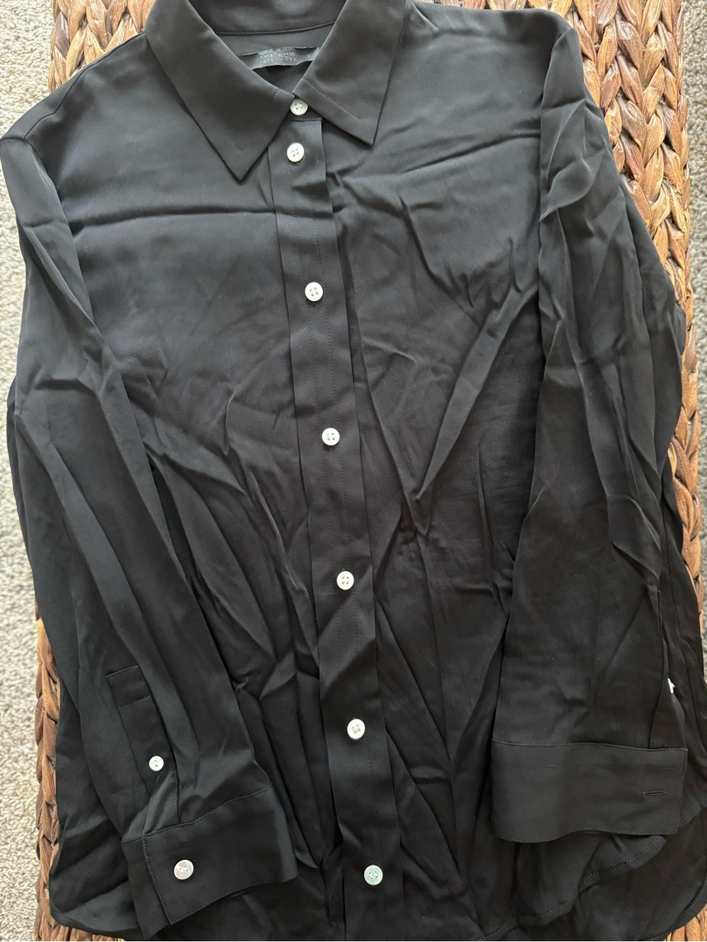 The Row Black Silk Button-Front Shirt